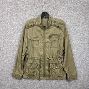 Express Womens Olive Green Lyocell Utility Field Jacket Mock Neck Full Zip L